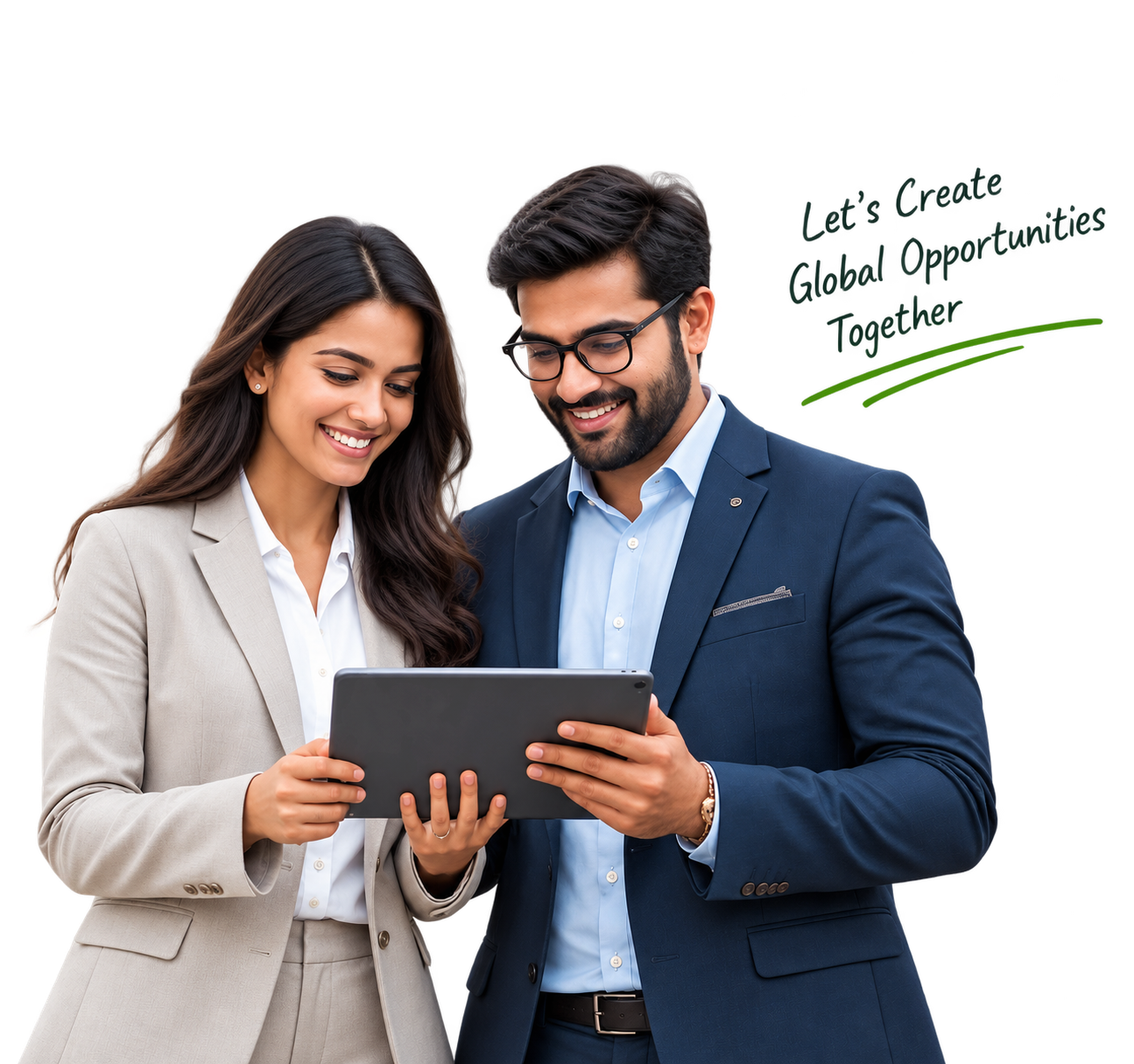 Two education partners reviewing applications on a tablet